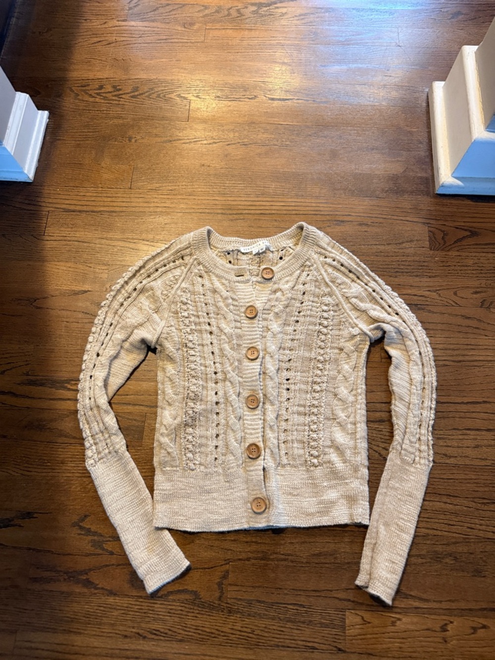 Veronica Beard Cream Cable-Knit Button Cardigan